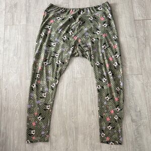LuLaRoe Olive Green Minnie Mouse Print Leggings with Pink & Lavender Accents